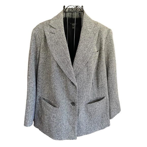 Talbots Herringbone Tweed Wool Blend Black Gray Women's Plus Size Blazer 18W - Picture 1 of 7